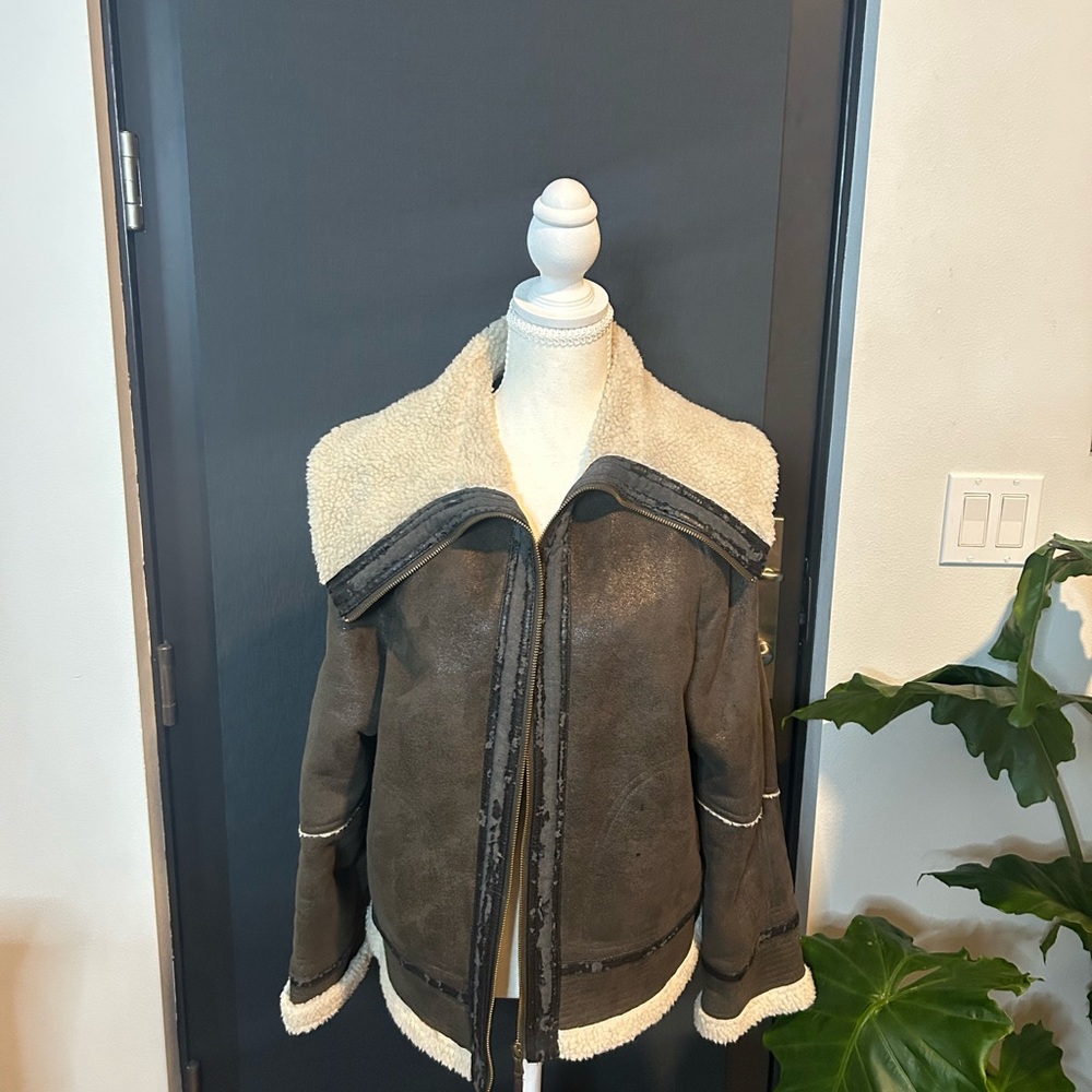 a.n.a Women's Teddy Jacket - Dark Brown and Cream